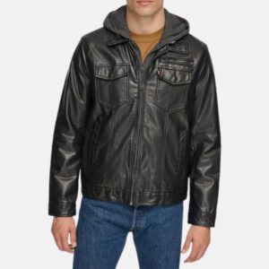 Black Hooded Leather Jacket Mens