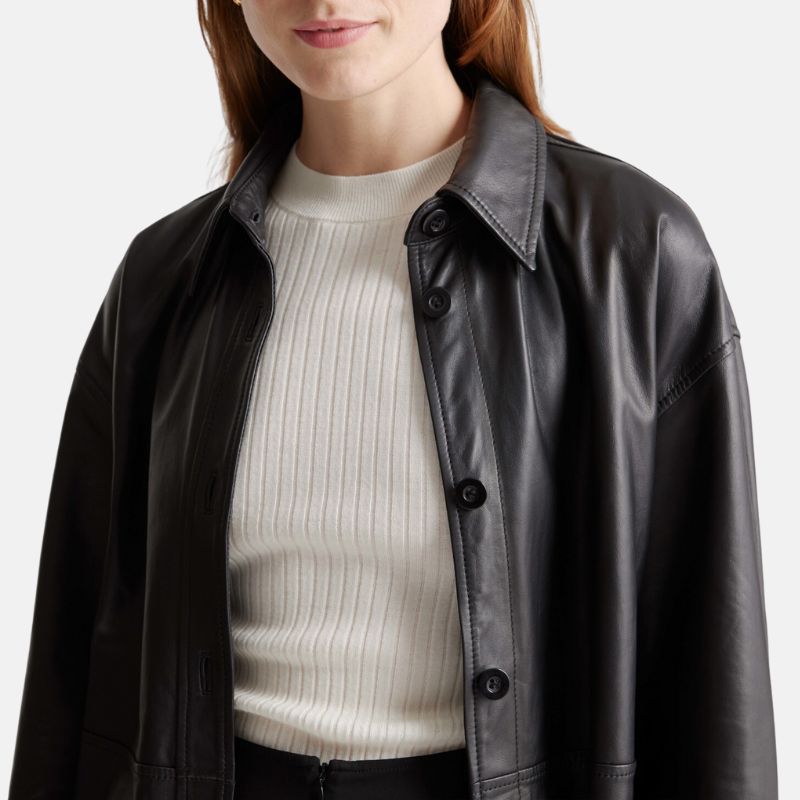 Black Leather Womens Shirt Jacket - Image 2