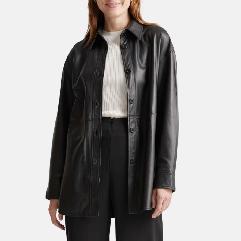 Black Leather Womens Shirt Jacket - Image 3
