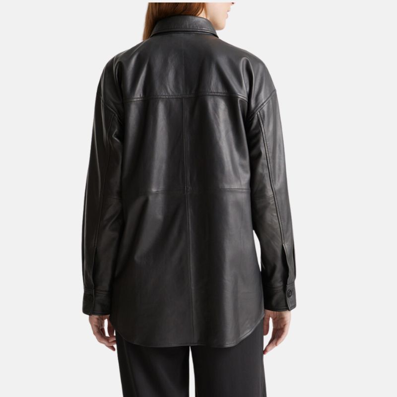 Black Leather Womens Shirt Jacket - Image 4