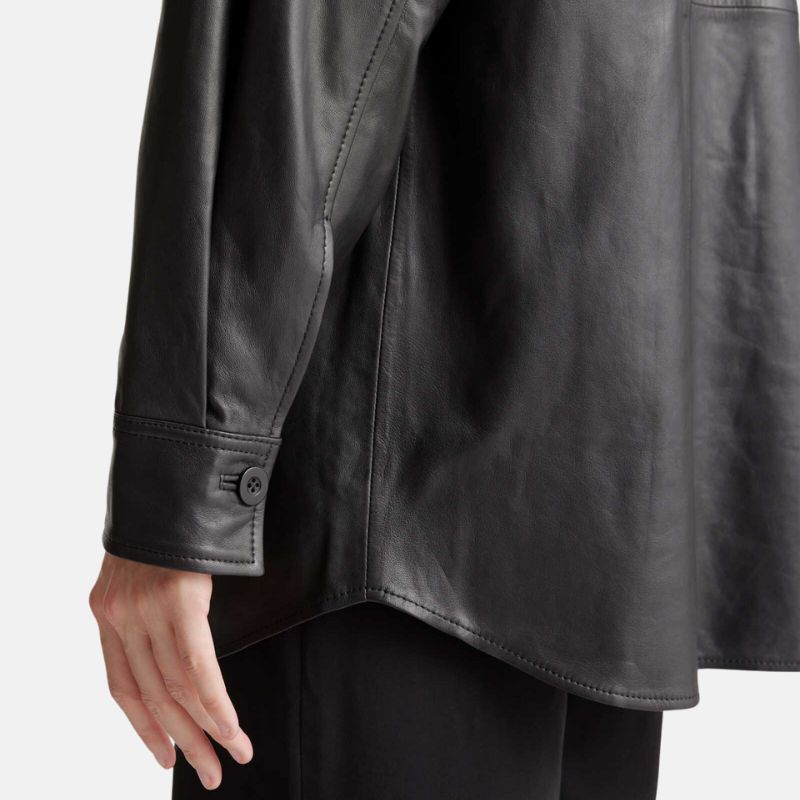 Black Leather Womens Shirt Jacket - Image 5