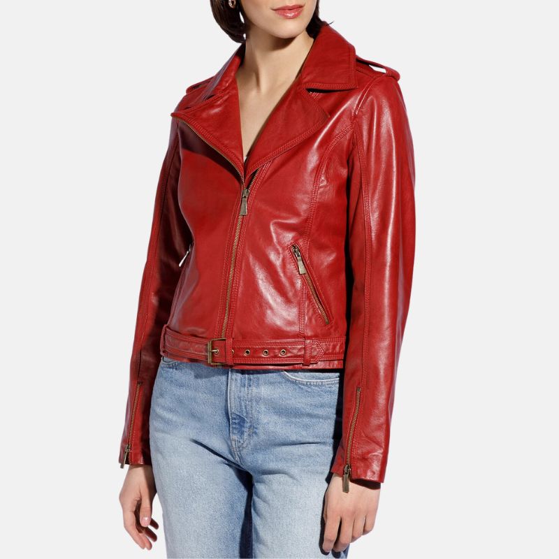 Biker Style Red Women’s Leather Jacket - Image 6